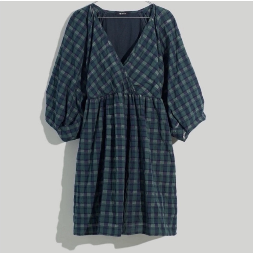 MADEWELL NWT Forest Plaid Marianna Puff-Sleeve Mini Dress XL